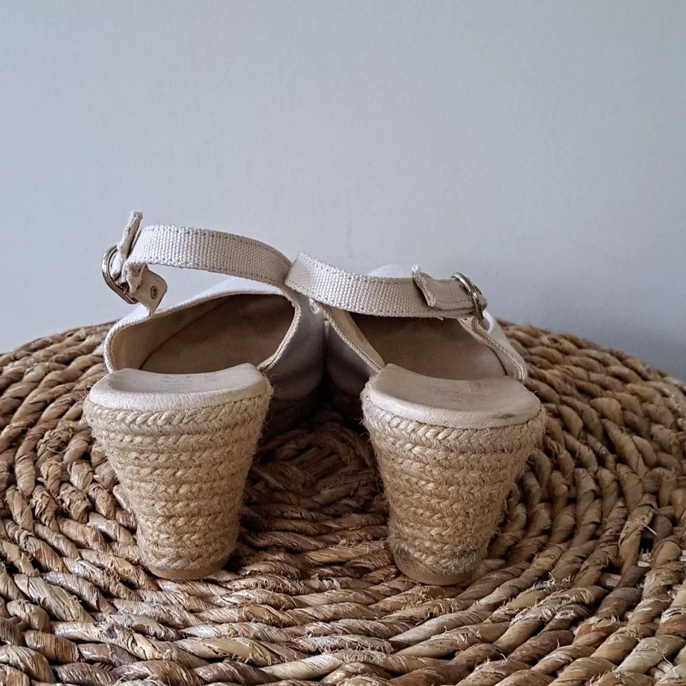 VISCATA Womens Barcelona Palomera Cream Canvas Slingback Wedge Espadrilles S-9.5